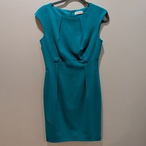 Calvin Klein Chic Teal Dress Size 4 Pleats Cocktail Lined A Line Loops